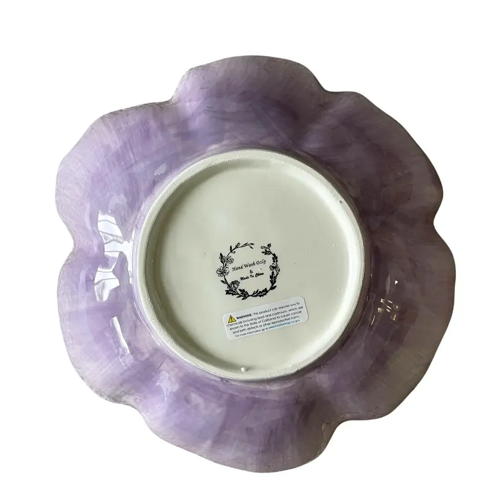 MAXCERA Purple Flower Ceramic Serving Bowl 12in Spring Easter New